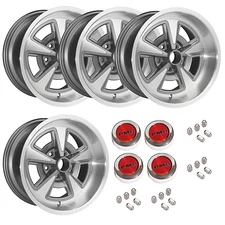 YEARONE 17x9 Pontiac Rally II  Gun Metal Grey Wheel Kit.  Red PMD CAPS