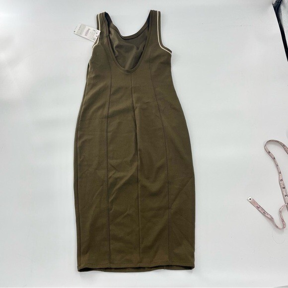 NWT ZARA Chocolate Brown Stretch Scoop Back Minimals Neutral Bodycon Midi Dress thumbnail 8