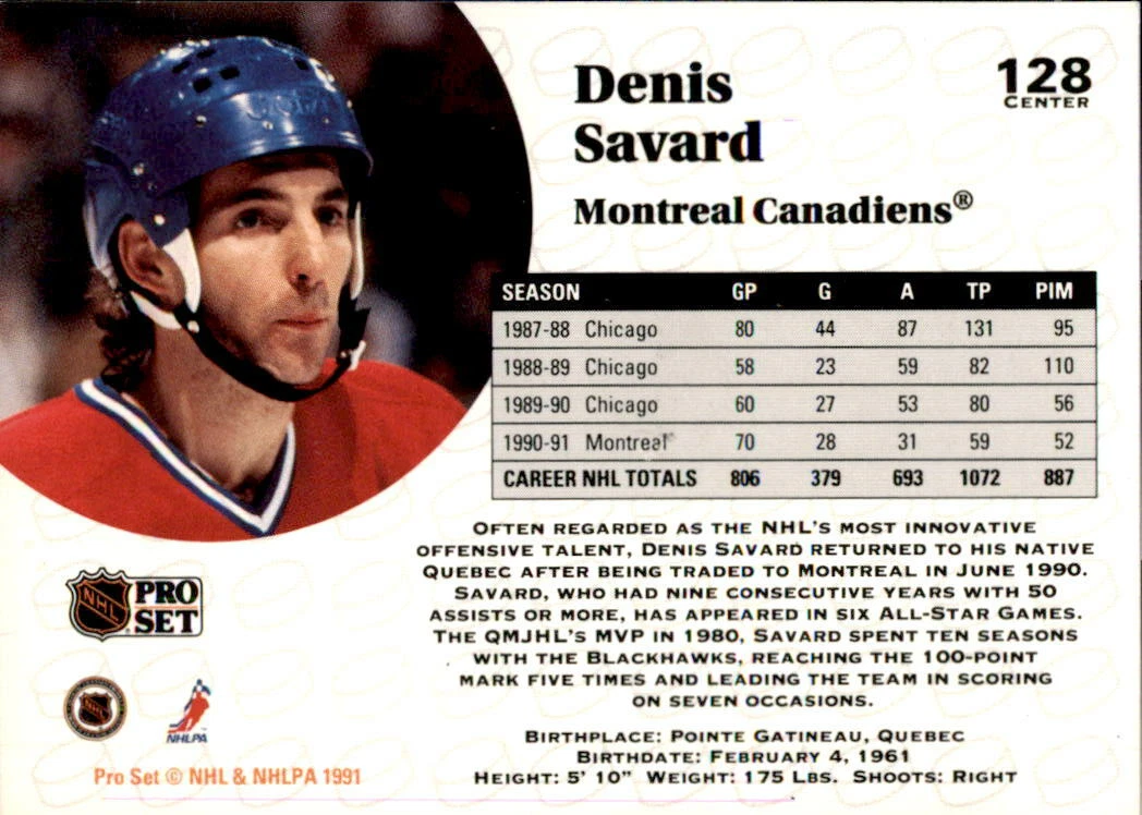 Denis Savard Signed 1991 Score 165 Montreal Canadiens Hockey Card PSA