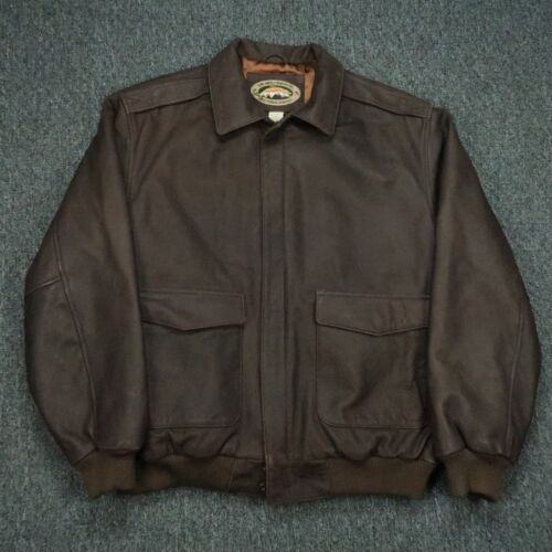 Orvis Jacket Mens Large Brown Leather Bomber Fly Fishing Schools Lined