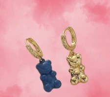 Gummy Bear Hoop earrings - Blue And Gold Mismatch Earrings