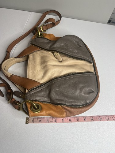 orYANY Lian Colorblock Soft Pebble Leather Hobo Satchel Purse Gray Tan Brown - Picture 10 of 14