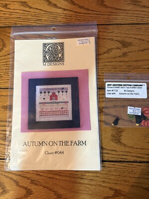 M Designs Cross Stitch Pattern AUTUMN ON THE FARM w/ Button Pack