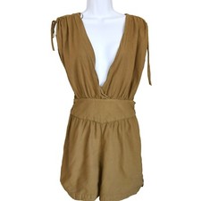 Zara Womens V Neck Halter Wrap Back Romper Size M Tan Khaki Neutral