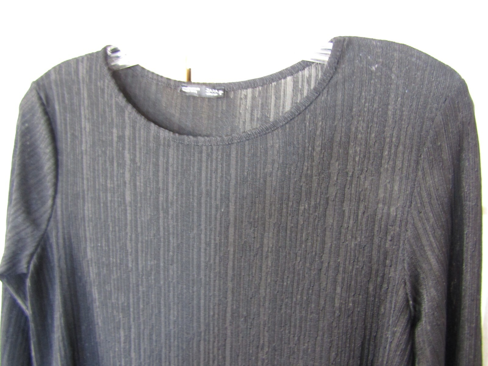 Zara Collection Black On Black Stripe Long Sleeve Round Neck Top Women's Size S thumbnail 2
