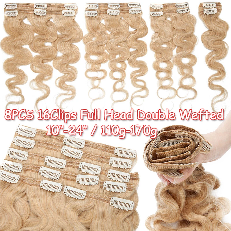 Extensiones de cabello Remy 100 % humano con clip de doble trama grueso cabeza completa 110G ~ 170G Foto 2 de 4