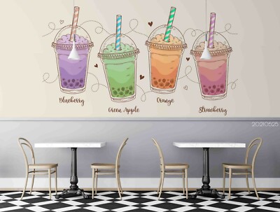 3D Different Bubble Tea Wallpaper Wall Mural Removable Self-adhesive 121