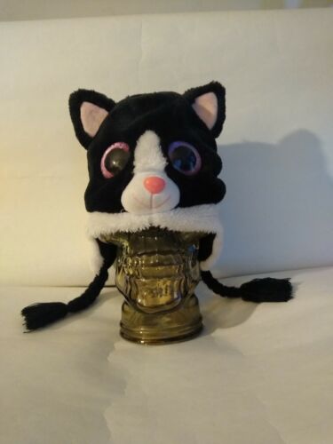 Ty Beanie Hat cat face Black and White and Pink eyes - Afbeelding 1 van 6