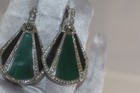 Vtg. Signed YAMADA Tokyo Art Deco Revival Rhinestone Malachite earrings — photo 7