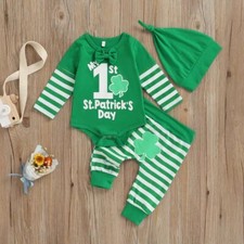 1st St Patrick's Day Baby Boys Bodysuit Pants  Hat Outfit Set