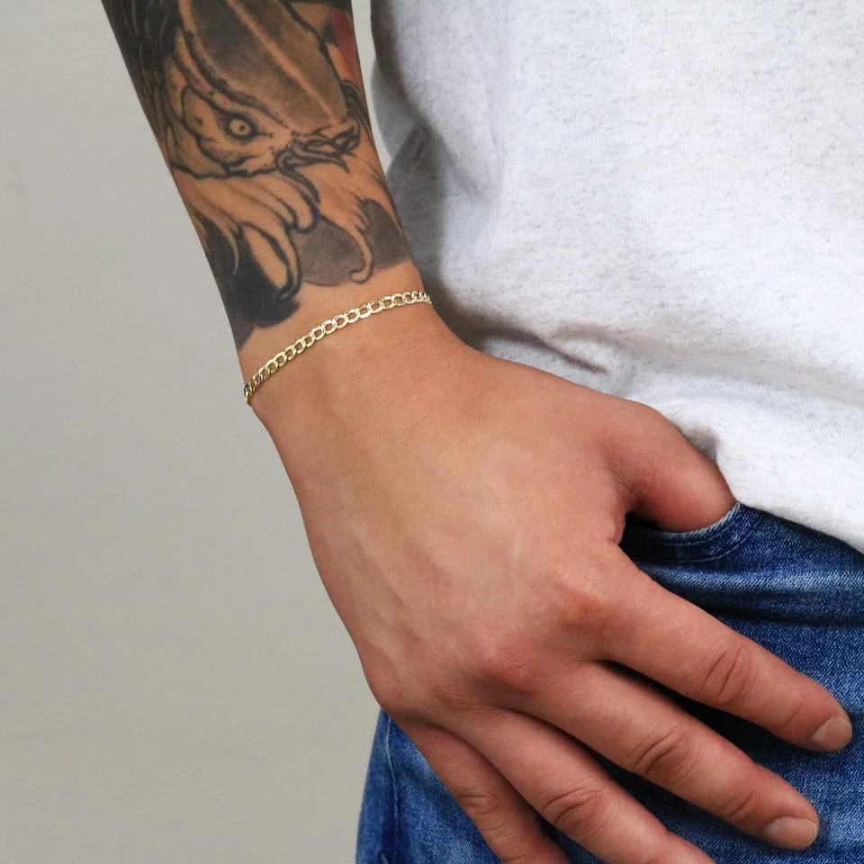 10K Yellow Gold 3.5mm Womens Cuban Link Curb Chain Bracelet Italian Made 7" - Image 4 of 4