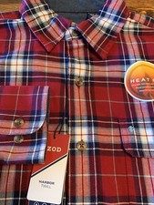NWT IZOD Red Plaid Flannel Button Up L/S Shirt Harbor Twill Mens Medium B64