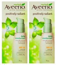 2 X AVEENO POSITIVELY RADIANT DAILY MOISTURISER SPF 15 UVA/UVB SUNSCREEN 75mL