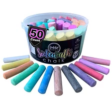 Jumbo Sidewalk Chalk Pack of 50 - Multicolor Washable Chalk for Kids Outdoor Fun