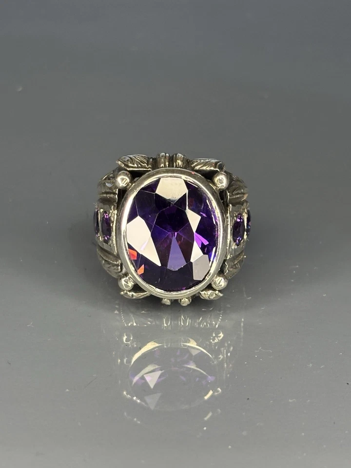 Anillo de plata esterlina de piedra amatista para hombre banda artesanal de filigrana Foto 4 de 4