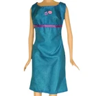 Barbie 90s Sheath Dress Turquoise Blue Flowers Sleeveless Nylon Sheen Mattel Vtg