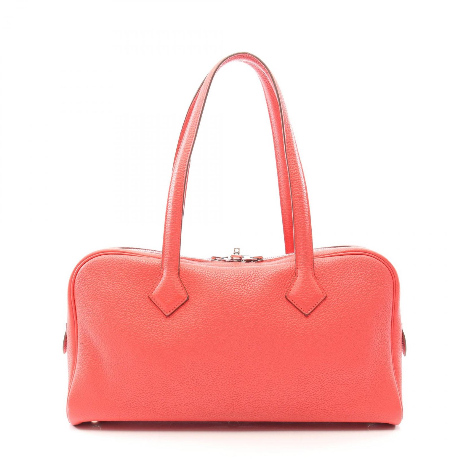 Hermes Victoria Élan 38 Handbag Clemence Leather Silver Pink Square P #MMB2408