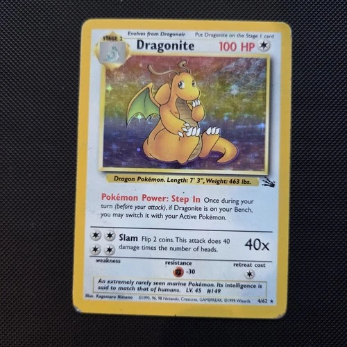 Pokemon Card - Dragonite Fossil Holo 4/62 Unlimited Holo Rare WOTC