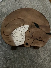 Acacia Hardwood Hand Carved Charming Sleeping fox stepstool 10 In