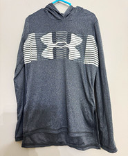 Under Armour Boys M Gray/White Pullover Hoodie Loose Fit Long Sleeve Logo