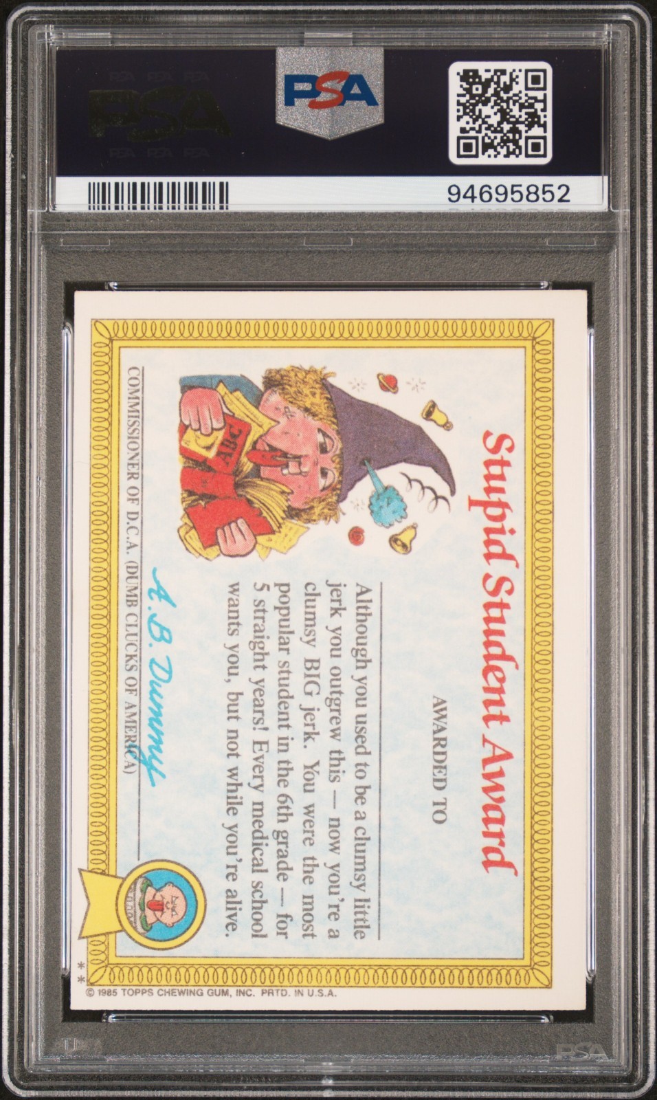 1985 Topps OS1 Garbage Pail Kids 1st Series 1 JAY DECAY 5b Matte Card PSA 8 NM-M view 2