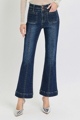 Ankle Flare Patch Pocket Jeans with Front Seam - Risen