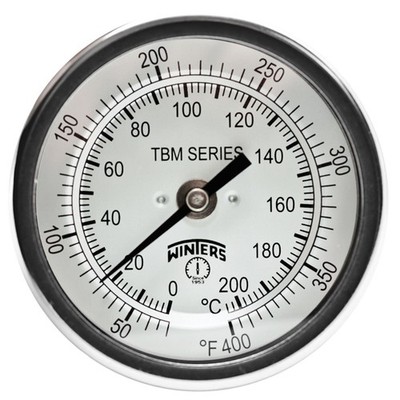 4'' Stem, 1/2'' NPT Fixed Center Back Mount Connection, 3'' Dial, 50-400 F/C...