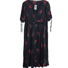 Torrid Rose Floral Midi Brushed Charmeuse Wrap Dress, NWT
