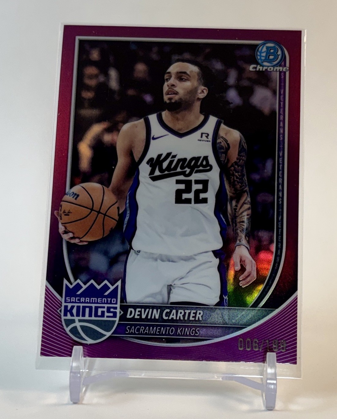 Topps Bowman Chrome U 2024-25 Devin Carter BCV-197 Purple 076/199 Kings NBA