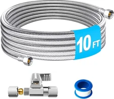 Refrigerator Water Line Kit - 10FT Stainless Steel Braided 10 Feet, Silver 