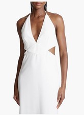 Halston Kailey Halter White V-Neck Backless Cutout Midi Dress Sleevless NWT | 8