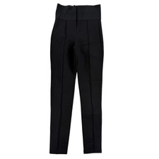 High Rise Leggings Womens Black Ribbed Waist Ponte Knit Stretch Seam Front Pants