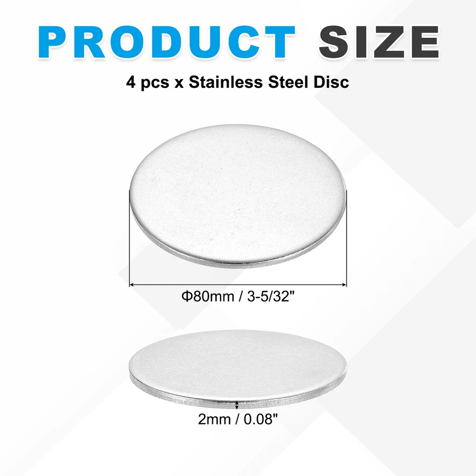 Stainless Steel Disc, 3 1/5" Dia.x0.08" Thick Stamping Blanks Tags Pack of 4 Foto 2 de 4