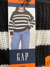NWT Women's GAP Knit Sweater Size: XXL, Pullover Long Sleeve Casual, Black/White