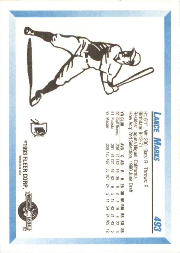 Lance Marks 1993 Fleer ProCards #493 RC Durham Bulls *AutographDen* - Image 2 of 2