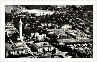 1949 UC Berkeley CA Aerial View Postcard Campanile & Stadium Alameda County