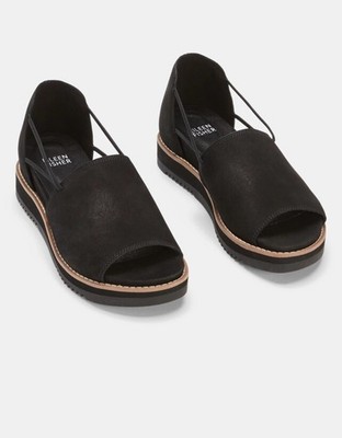 black Eileen Fisher Ken sandals tumbled nubuck leather molded footbed Elastic 7