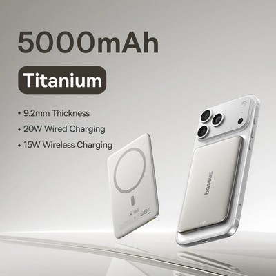Baseus 5000mAh Magnetic Power Bank 15W Wireless 20W USB-C Slim Card Portable