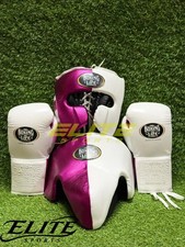No boxing no life Set - Gloves Headgear Groin Guard Sparring White Pink Leather
