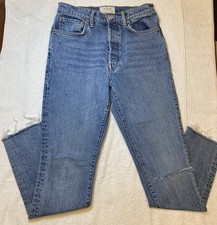 Free People Jeans Women's Size 28 Blue Denim Medium Wash Button Fly Distressed