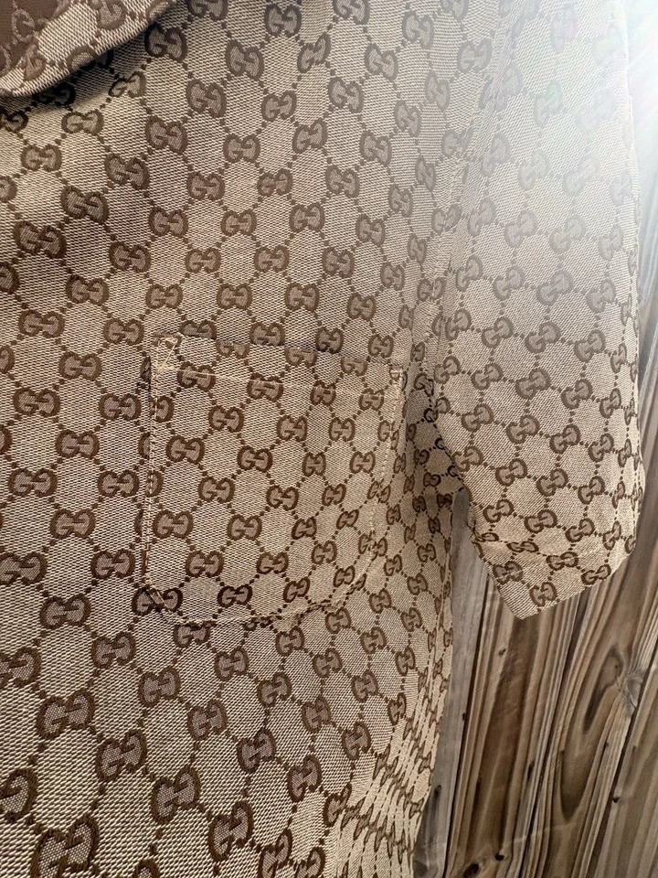 Gucci GG Linen Blend Canvas Shirt Ebony and Camal Size L Men's - Image 3 of 4