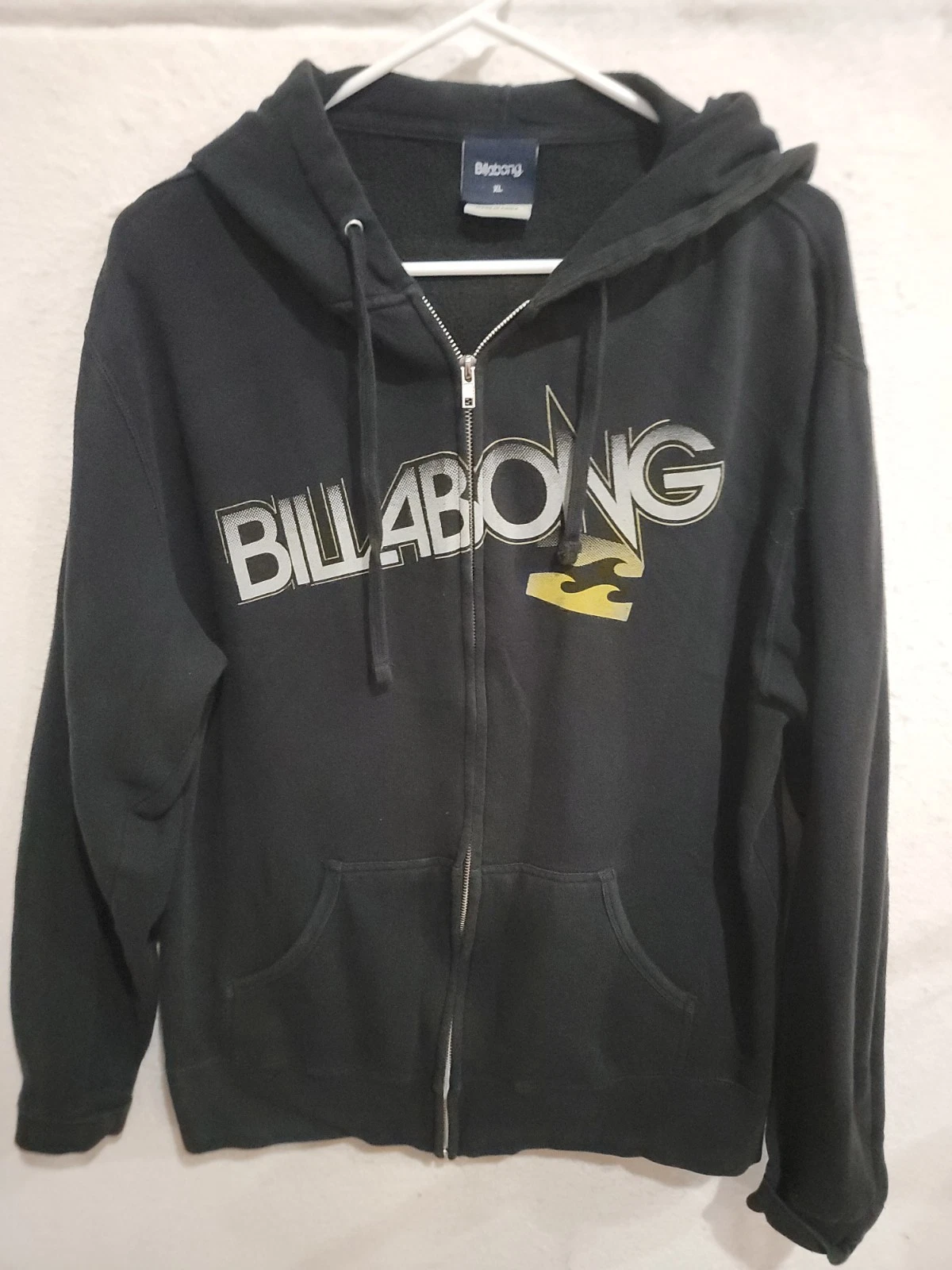 Billabong Mens XL Full Zip Hoodie Black Graphic Skate Surf Y2K Independent