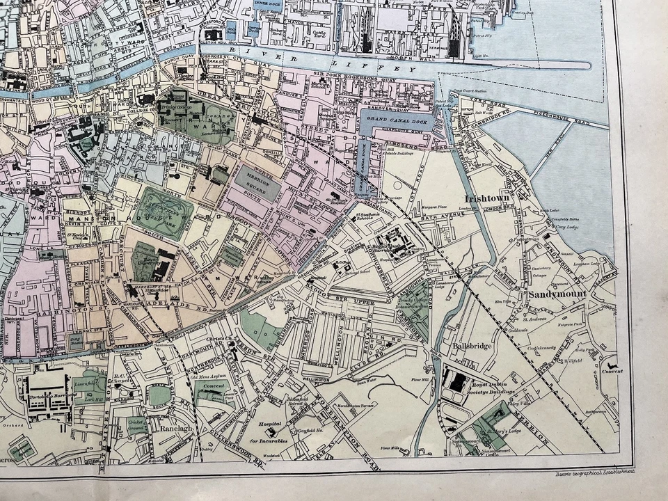 Антикварная карта города / план Дублина Ирландии G W бекон 1895 - Изображение 4 из 4