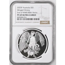2025 Australia End of WWII Winged Victory 1 oz Silver Coin NGC PF 69 UCAM