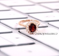 Natural Garnet Ring, 925 Sterling Silver, Halo Ring, Anniversary Ring, Pave Ring