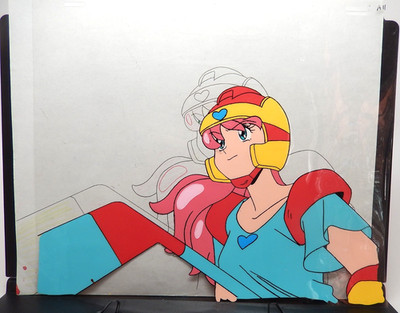 Minky Momo with Hockey Stick - Original Production Animation Cel & Layout Sketch