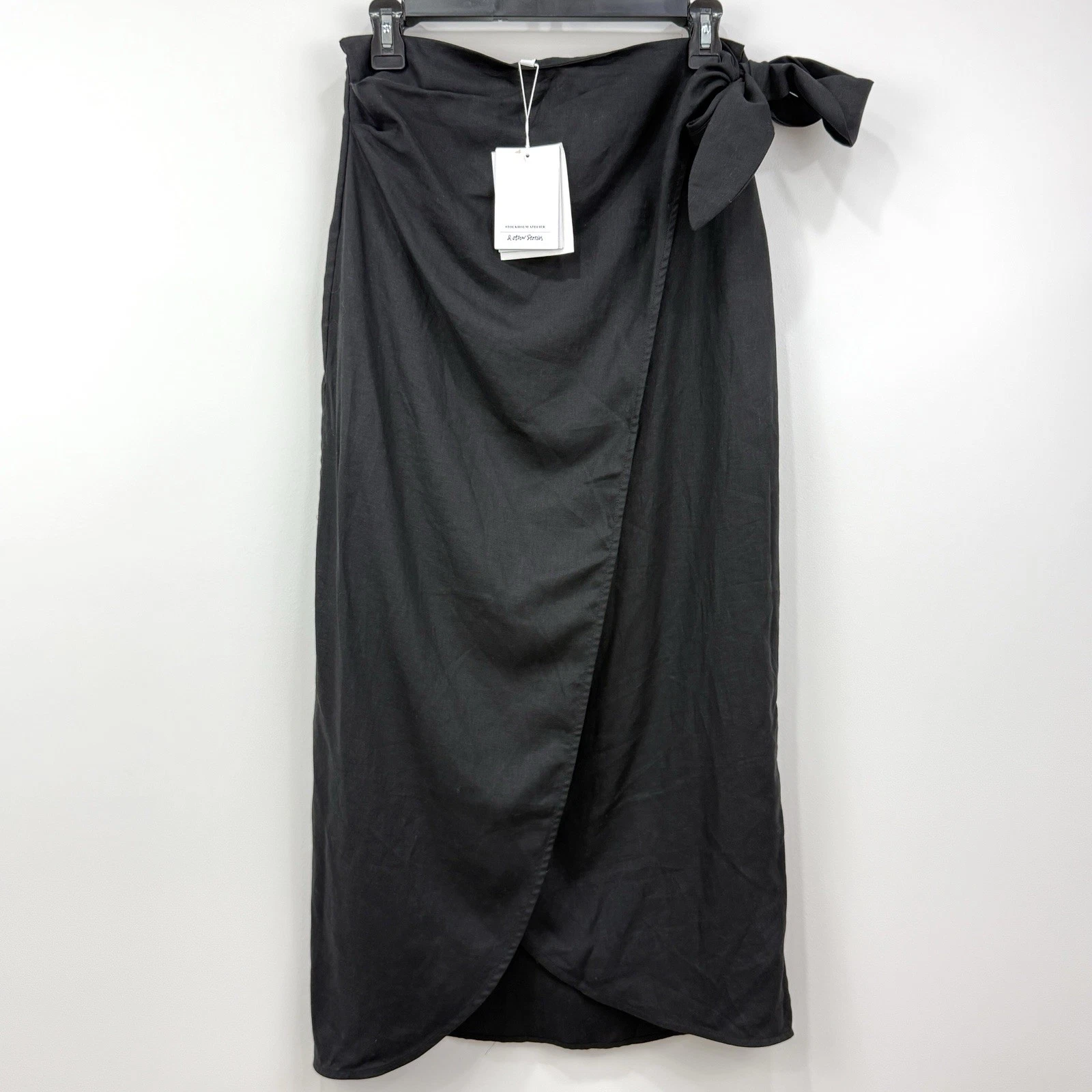 Other Stories Wrap Skirt Womens 4 Black NWT Capsule Linen Elevated Basic Boho