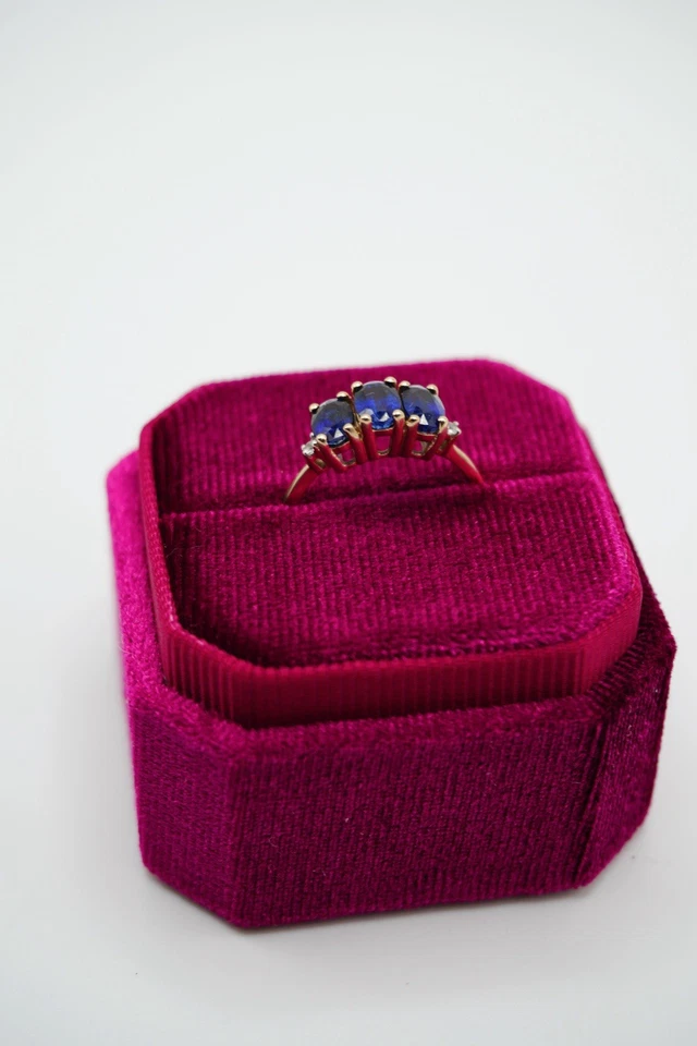 Anillo oro amarillo 10k zafiro azul diamante Foto 2 de 4