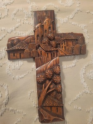 Hand-carved Wooden Wall Cross Roatan Honduras 8.5'' X 12''