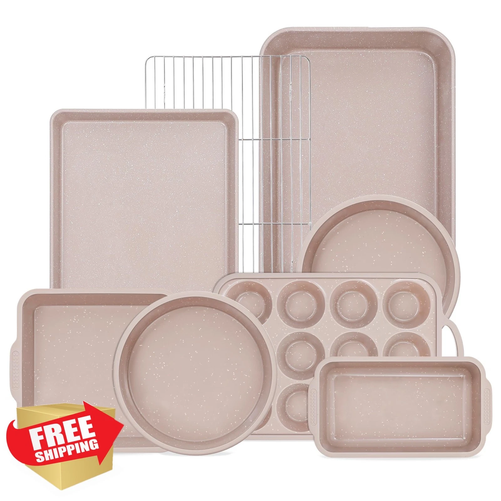 AOTASO 8 Pcs Baking Pan Set Brown